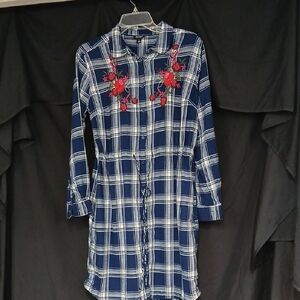a.n.a Navy Plaid Shirt Dress Sz Med.